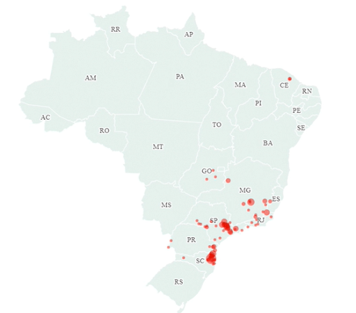 Gráfico que mostra a distribuição das notificações de febre maculosa pelo Brasil